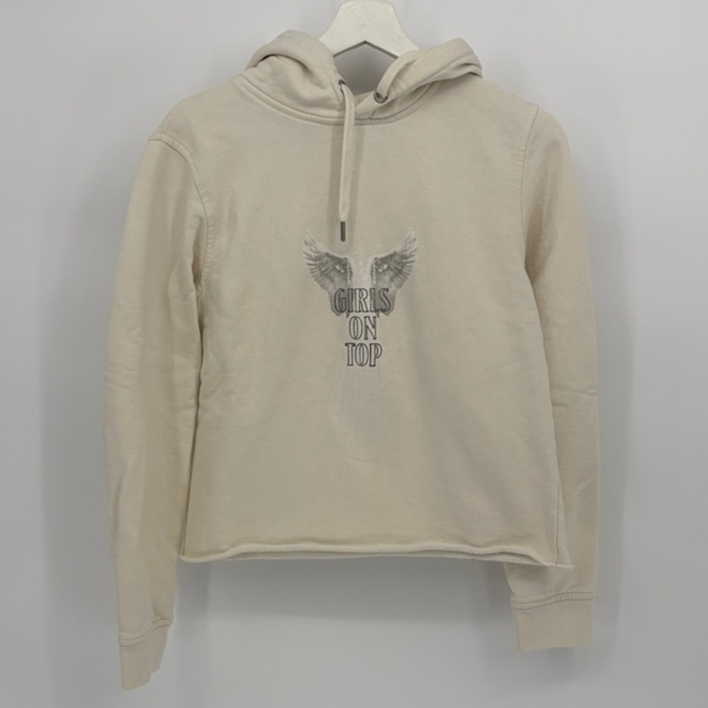🧲 Ganni “girls on top” wings Cream Hoodie with Graphic Print